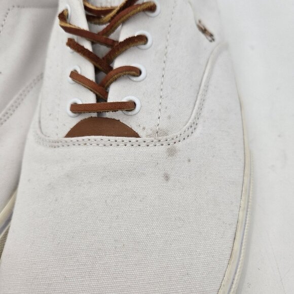 Polo Ralph Lauren Thorton 15D Tan Canvas Leather Trim Sneakers Mens White 01087 - Picture 3 of 12